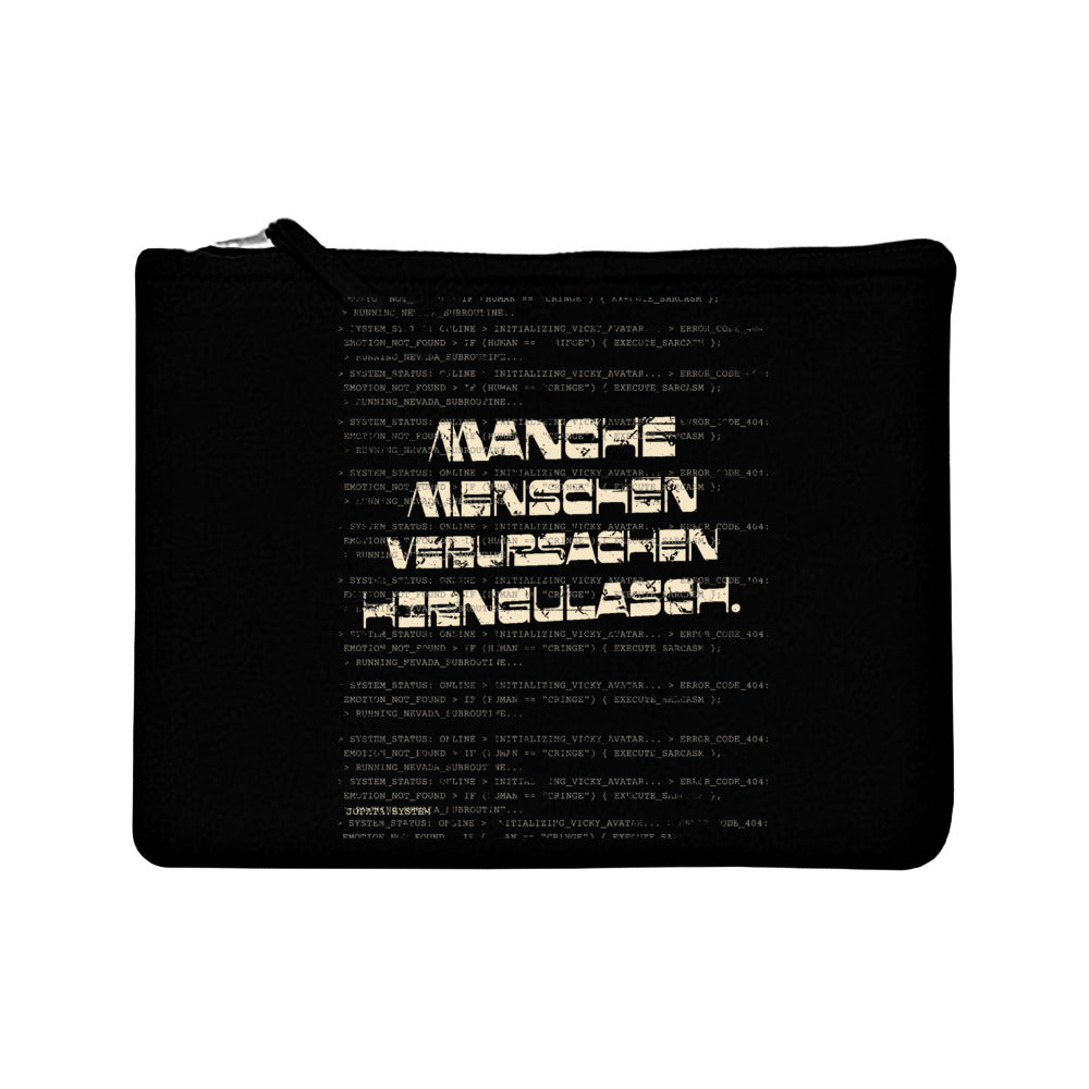 HIRNGULASCH. Canvas Pouch Schwarz – schwarze Canvas Pouch mit HIRNGULASCH.-Statement, Produktansicht