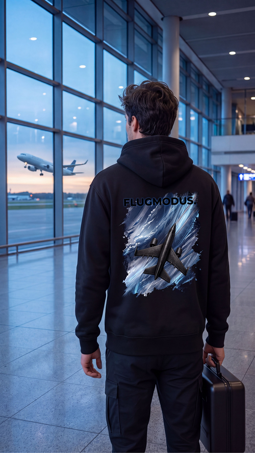 FLUGMODUS. schwarzer Unisex Hoodie – Rückansicht