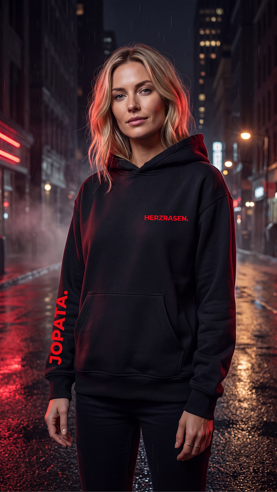 HERZRASEN. schwarzer Unisex Hoodie – Frontansicht