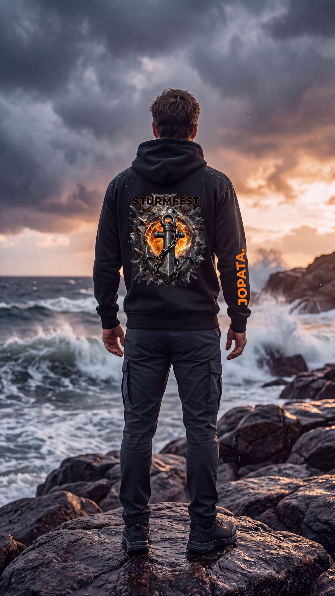 STURMFEST. schwarzer Unisex Hoodie – Rückansicht