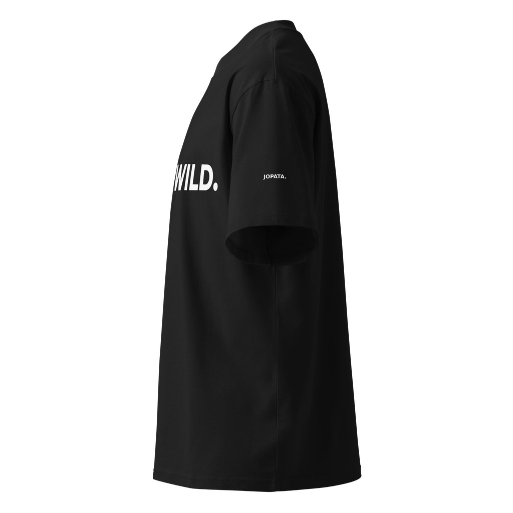 T-Shirt BLEIB WILD. schwarz – Detailansicht links