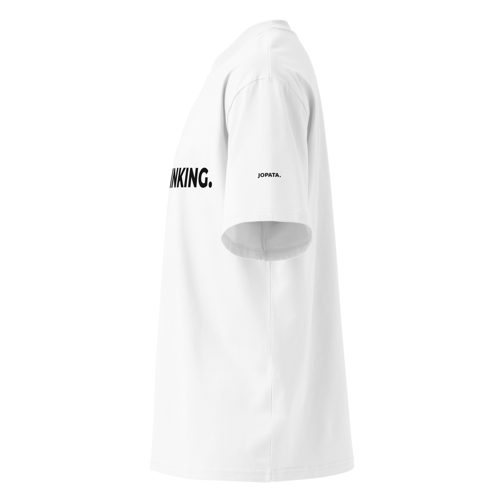 T-Shirt OVERTHINKING. weiss – Detailansicht links