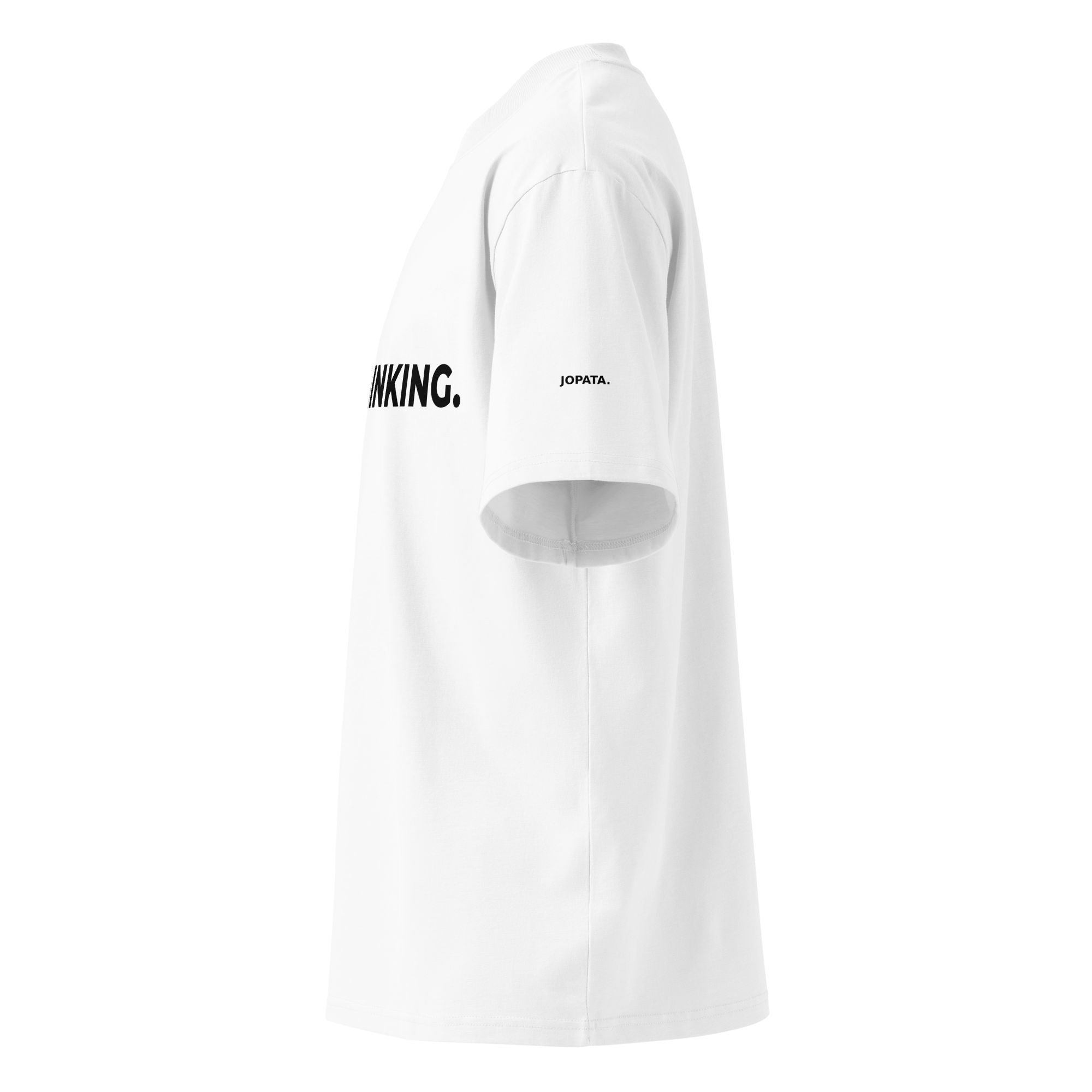 T-Shirt OVERTHINKING. weiss – Detailansicht links