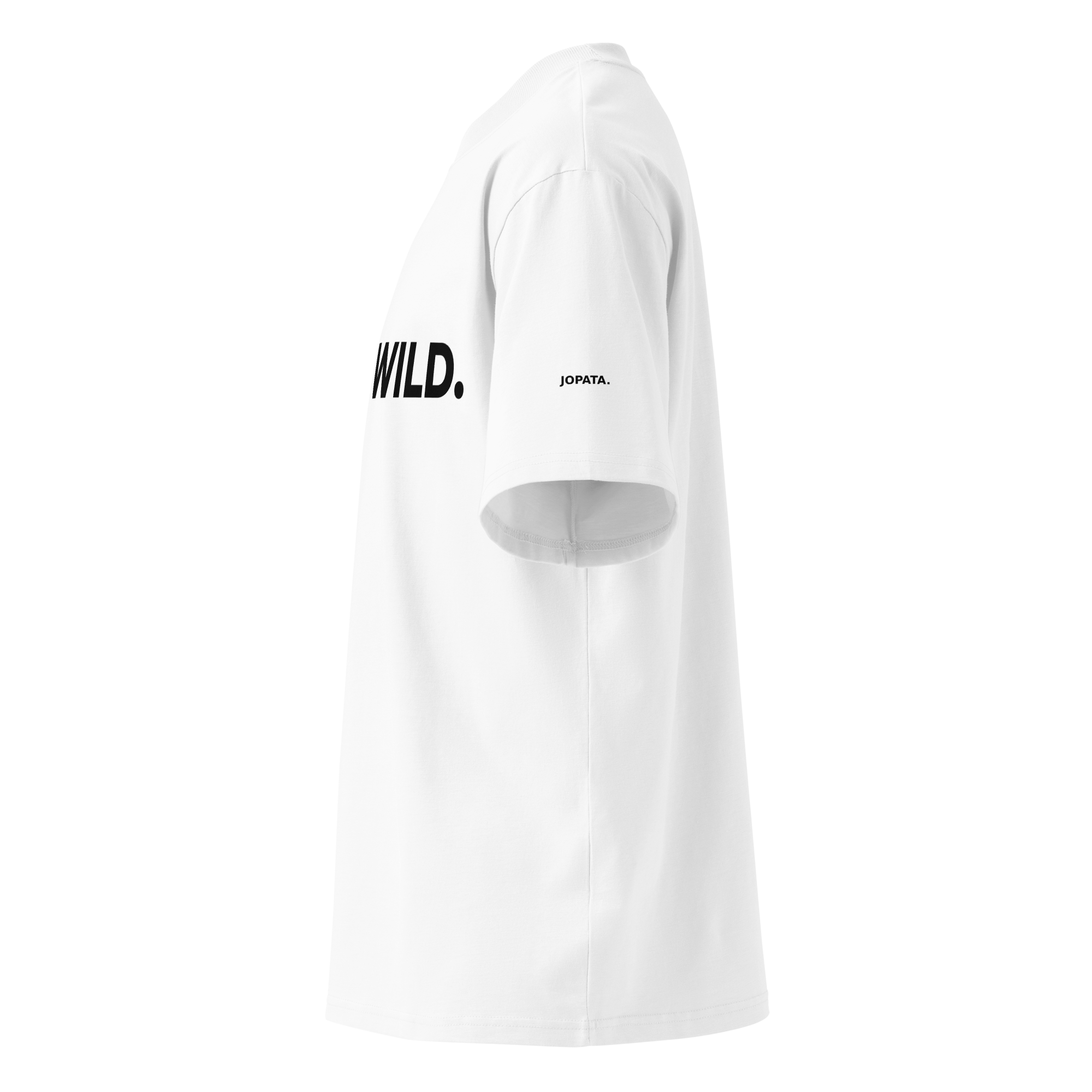 T-Shirt BLEIB WILD. weiss – Detailansicht links