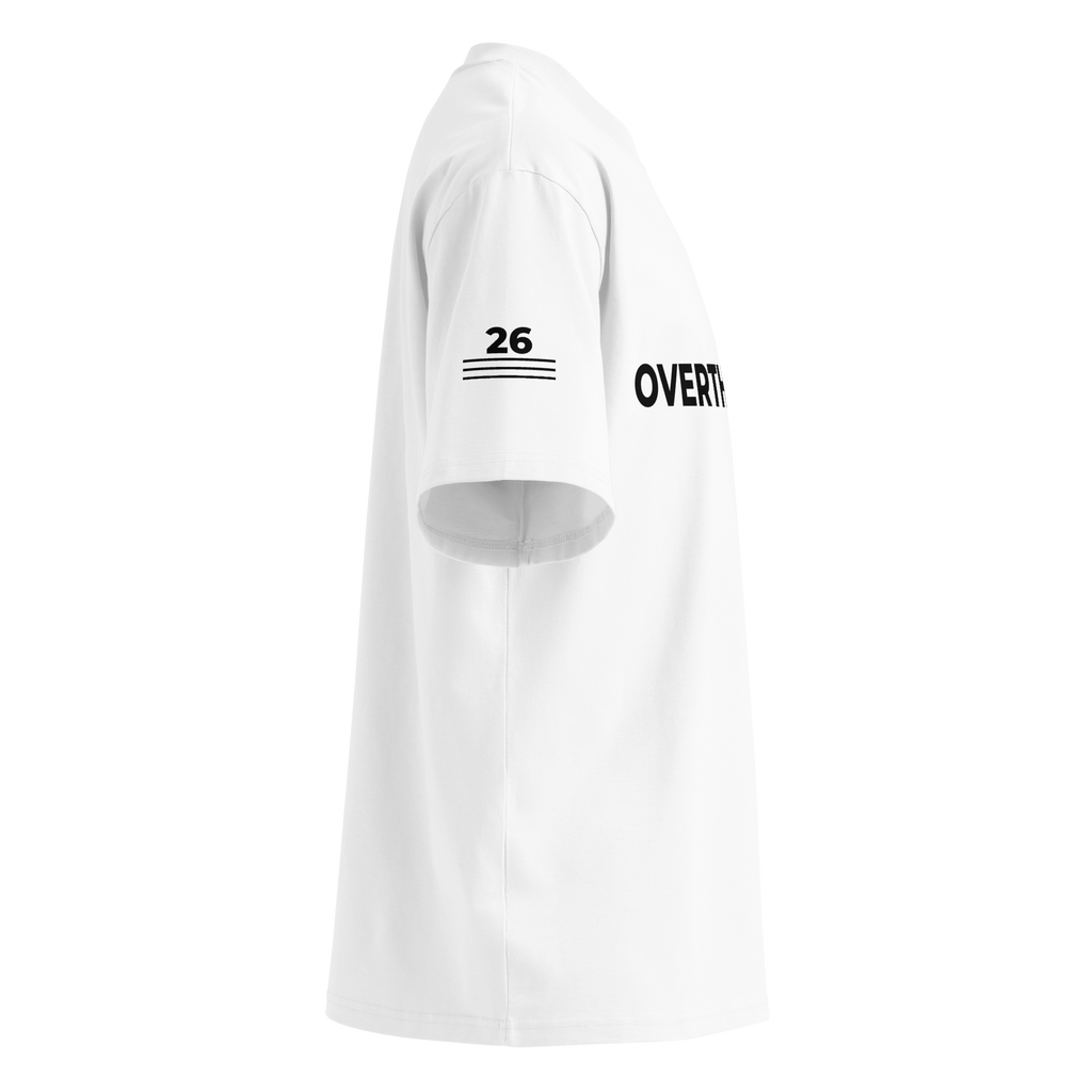 T-Shirt OVERTHINKING. weiss – Detailansicht rechts 