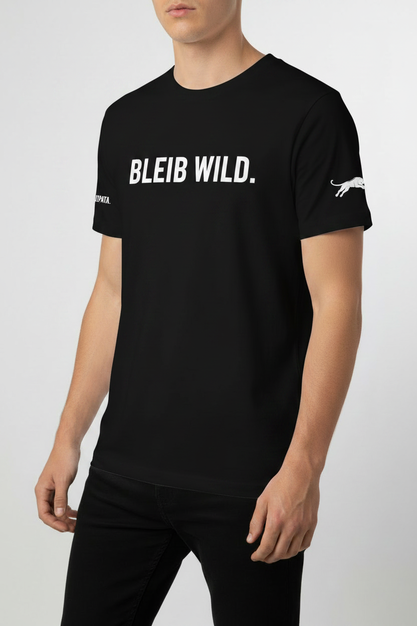 Unisex T-Shirt BLEIB WILD. schwarz