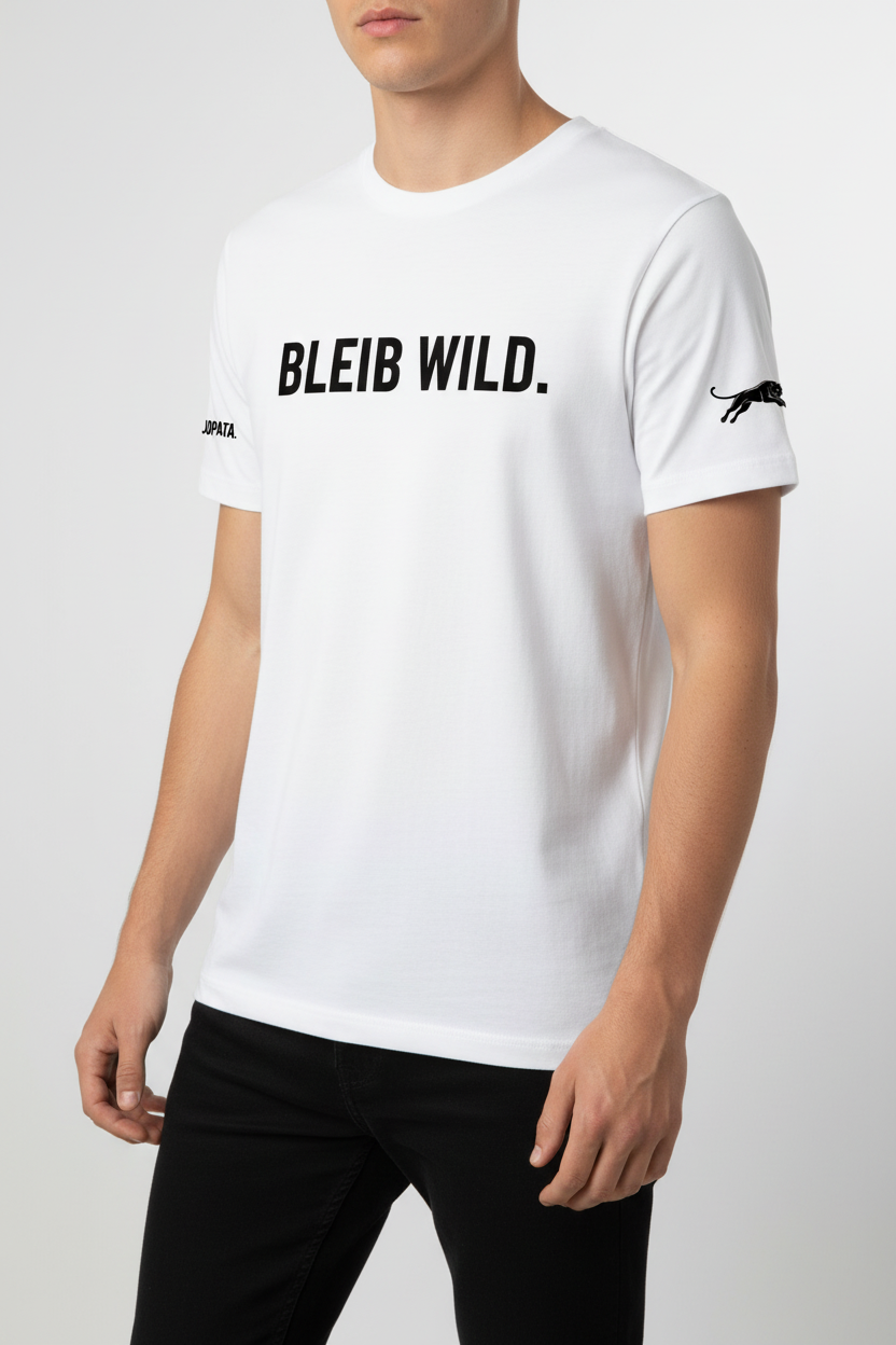 Unisex T-Shirt BLEIB WILD. weiß