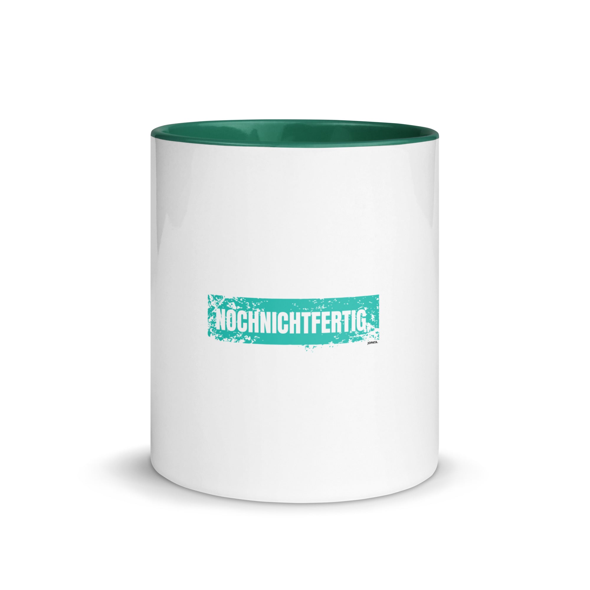Tasse NOCHNICHFERTIG – weiss grün Keramiktasse mit Motivationsspruch